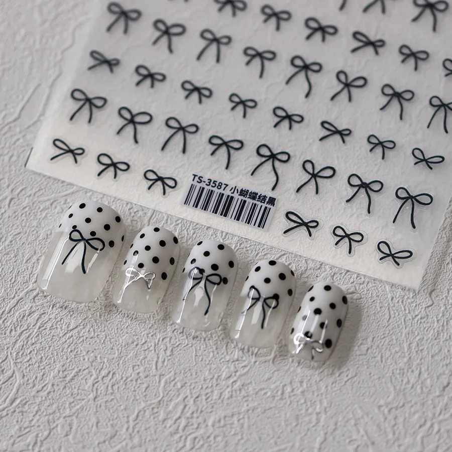 Simple Bow Tie Nail Sticker Decals Black White Bowknot Adhesive Decals 3D Metal Nail Art Sticker Manicure Decoration