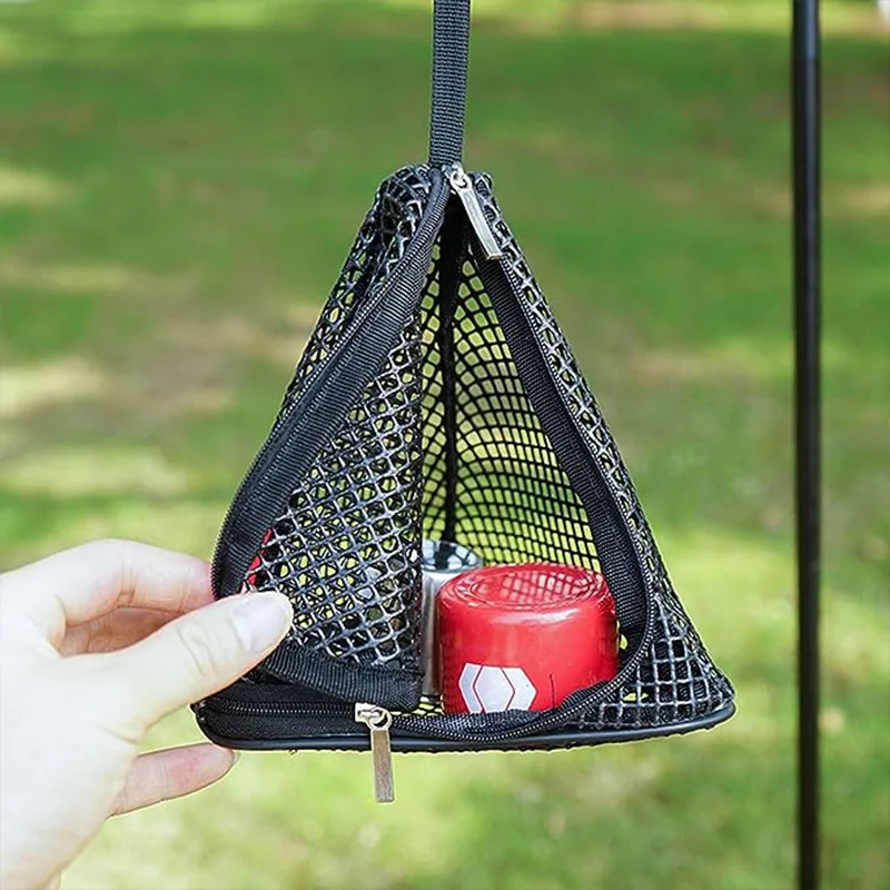 Portable dry mesh bag with hook outdoor camping home picnic folding triangle hanging storage bag PVC breathable mesh basket