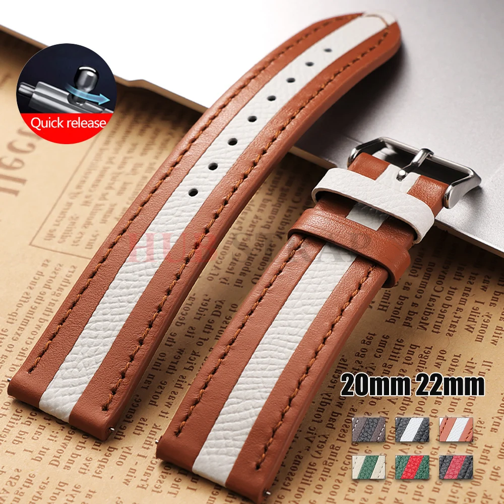 Premium Cowhide Leather Watch Strap - Elegant Black, Brown, or White Bands