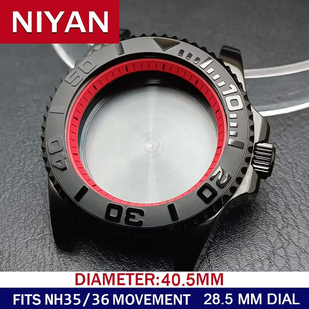 GMT Silvery Black Case 40.5mm Have Inner Ring Watch Men Case FIT NH34 N H35 NH36 Movement/Dial Automtaic Watch Box