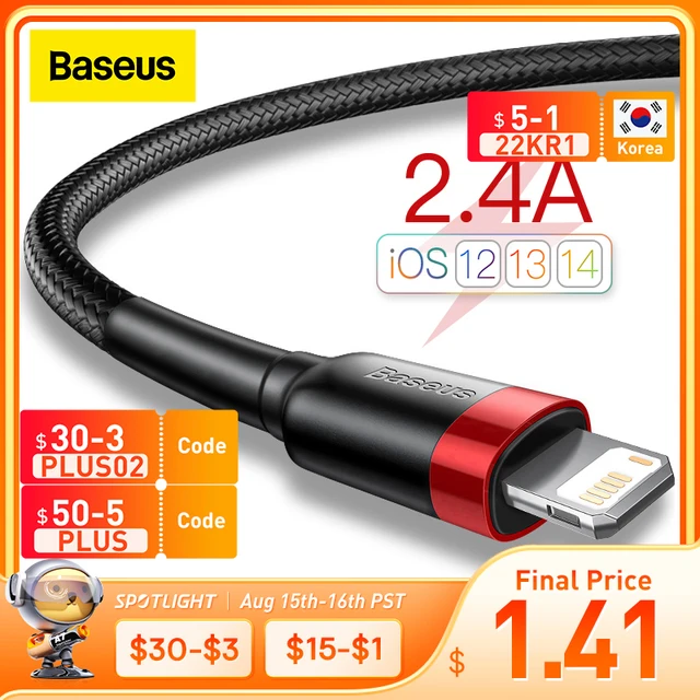 Baseus USB Cable for iPhone 13 12 11 Pro Max Xs X 8 Plus Cable 2.4A Fast Charging Cable for iPhone Charger Cable USB Data Line 1