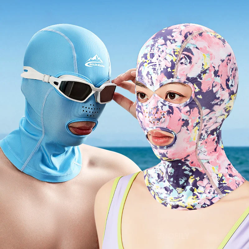 Swimming Diving Facekini UV Sun Protection Full Face Mask Head Neck Cover Face Elastic Swim Cap for Skiing Diving Sports Wear 1
