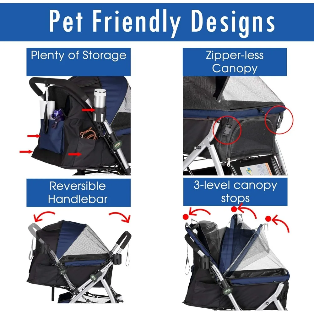 HPZ Pet Rover Premium Heavy Duty Dog/Cat/Pet Stroller Travel Carriage With Convertible Compartment/Zipperless Entry/Reversible