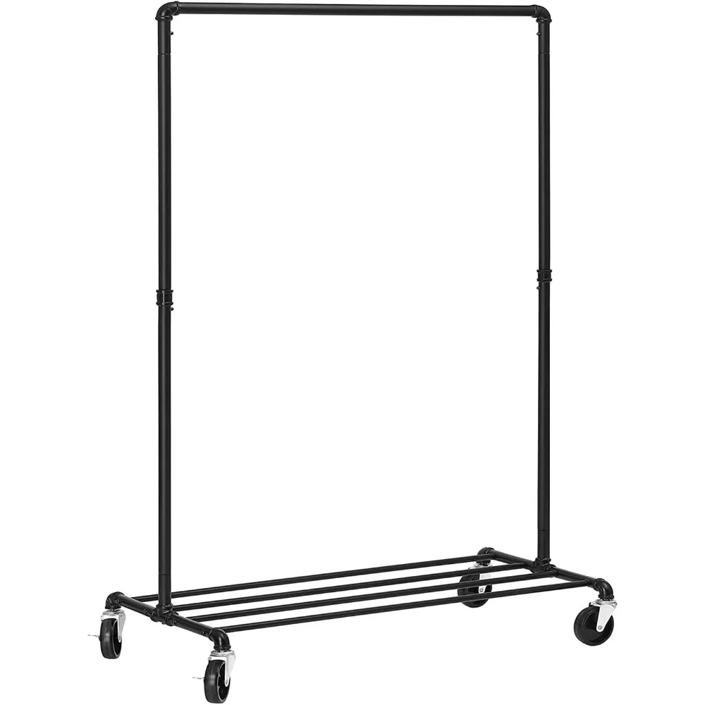SONGMICS Heavy-Duty Clothes Rack, 39.4 Inch Clothing Rack with Storage Shelf, Garment Rack on Wheels, Industrial Design, Metal