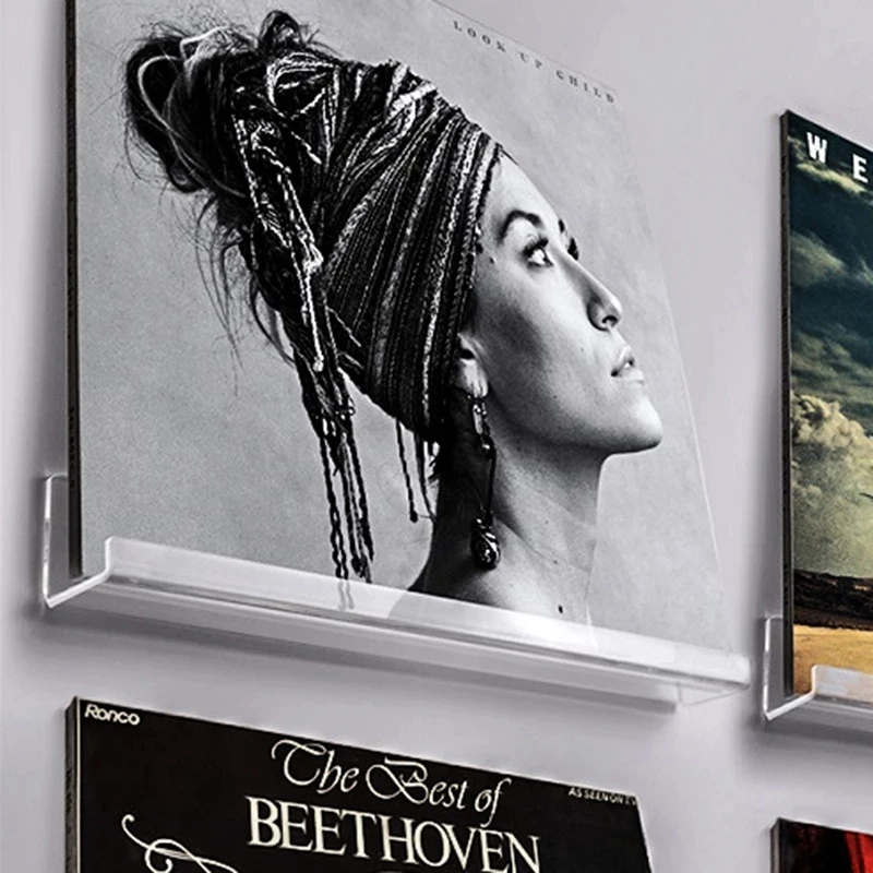 2/6/8pcs Acrylic Record Display Stand 12inch Clear Wall Mounted Vinyl Record Holder Shelf LP Record Album Storage Rack 4