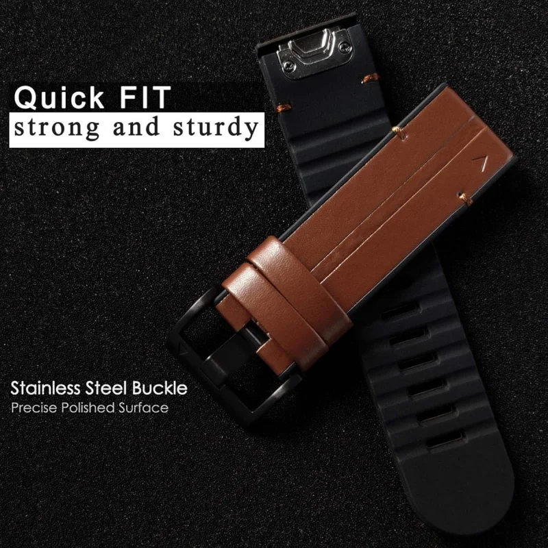 Premium QuickFit Leather Silicone Watch Strap - Versatile 22/26mm Band Bracelet