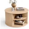 Round Coffee Table, 31.5" Drum Coffee Table with Sliding Tambour Door, Fluted Accent Center Table with Storage, Mid Century 3