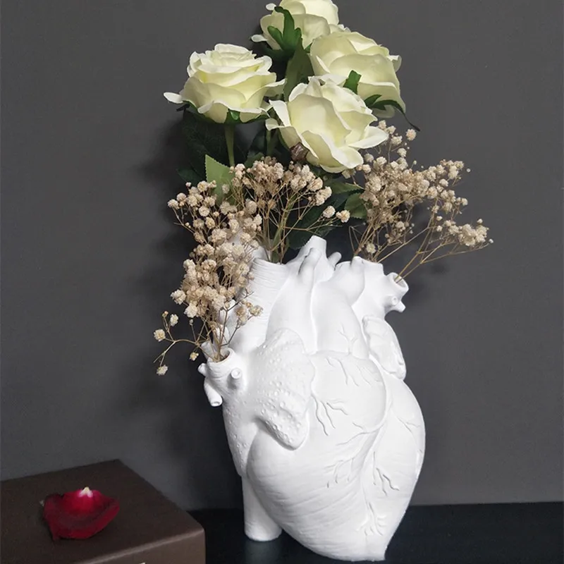 Heart Shape Flower Vase Desktop Reisn Plant Pot Sculpture Model Art Vases for Home Decor Bedroom Countertop Ornament Gifts 3