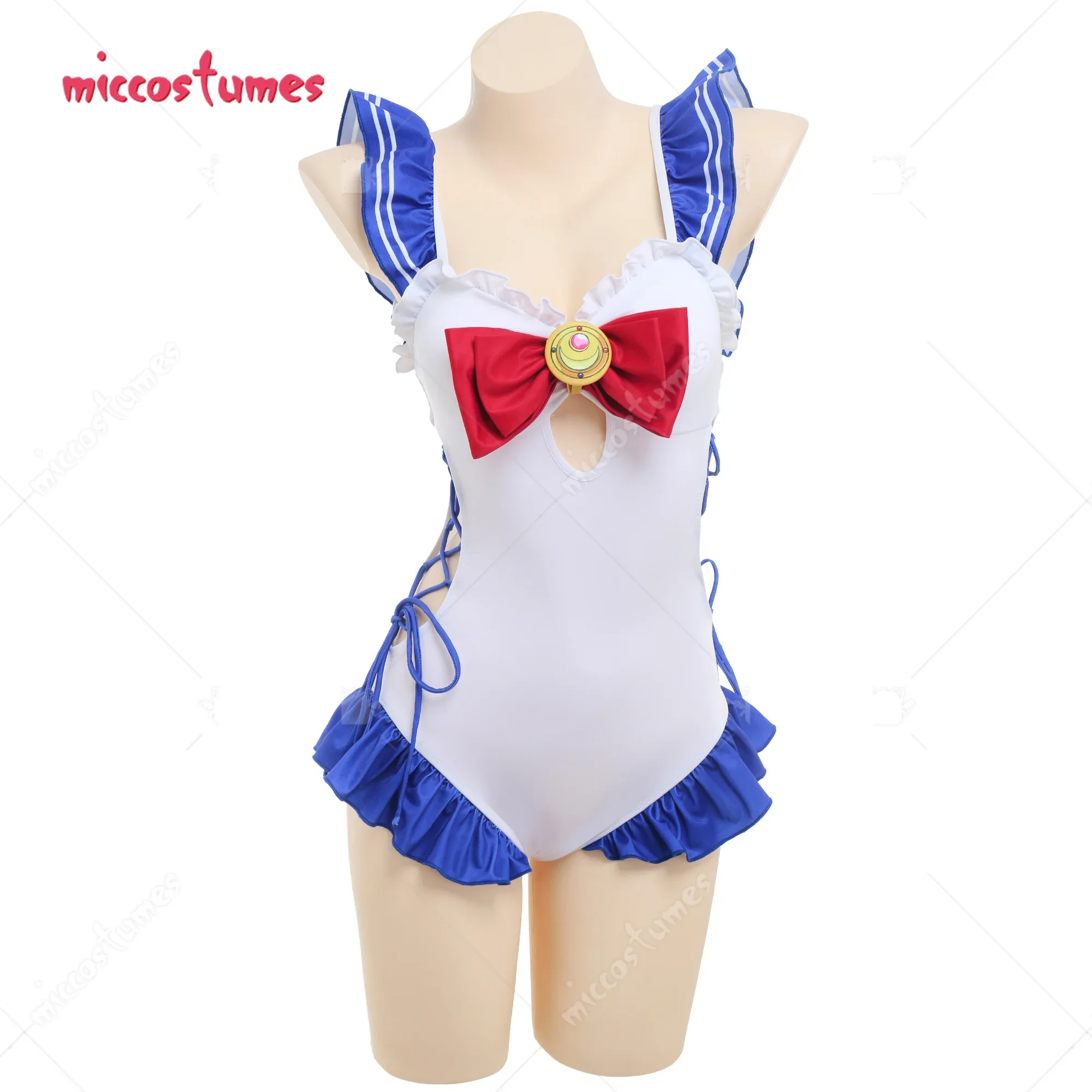 

Женский купальный костюм Miccostumes, Цельный купальник со шнуровкой и оборками