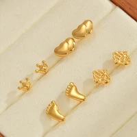 2024 Delicate Cute Earrings Heart Crown Feet Hand Of Fatima Stud Ear For Girl Baby 14K Gold Plated Stainless Steel Jewelry Gifts 1
