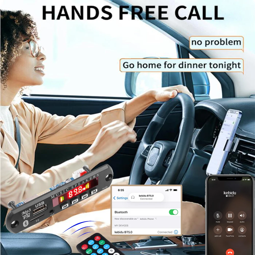 Wireless Bluetooth 5.0 Handsfree MP3 WMA Decoder Board 5V 12V Car Audio USB TF FM Radio Module MP3 Player With Remote Control bluetooth audio adapter car mp3 player audio cable adapter bluetooth mp3 receiver bluetooth music player car audio converter