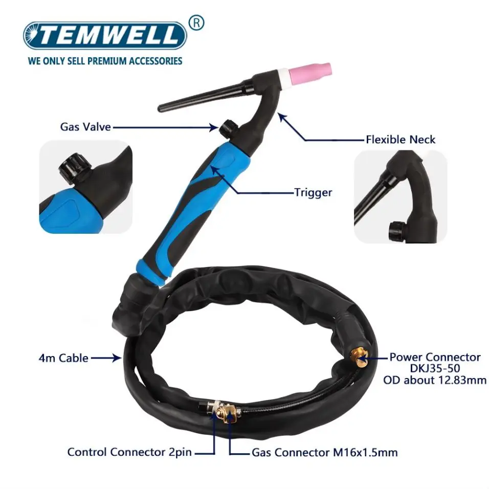 TIG Torch WP26 4m 13ft GTAW Gas Tungsten Arc Welding Gun WP-26 Argon Air Cooled TIG Welding Torch welding torch