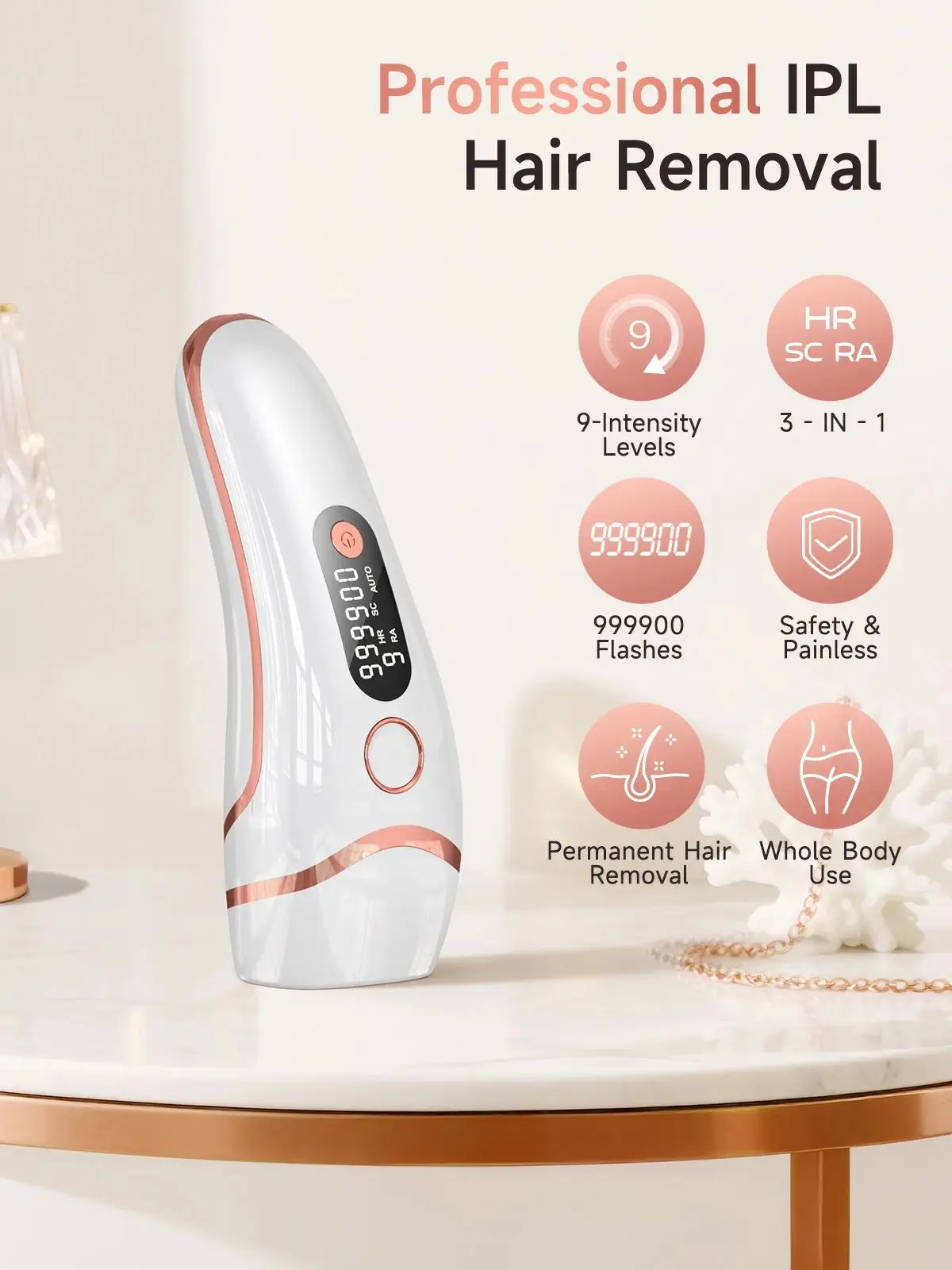 Laser Hair removal IPL 999900+ Flashes Epilator 9 Levels Permanent IPL Painless Photoepilator 3 in 1 face and body Women Men laser hair removal kit