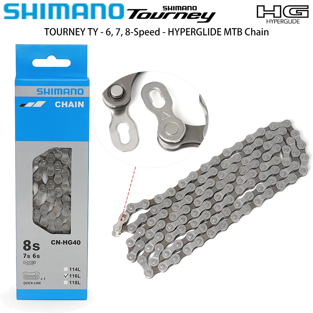 SHIMANO TOURNEY HG40 Bike Chain for MTB 6/7/8 Speed HG 116L Gray 6s 7s 8s Mountain Bike Chain Original Bicycle Parts