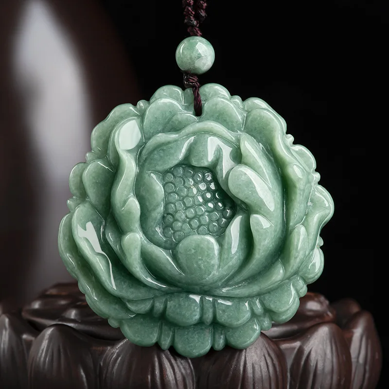 

Mai Chuang/Hand Carved/Jade PeonyFlower Hollow Ice Species Emerald Necklace Pendant Fashion Elegant Jewelry Men Women CoupleGift