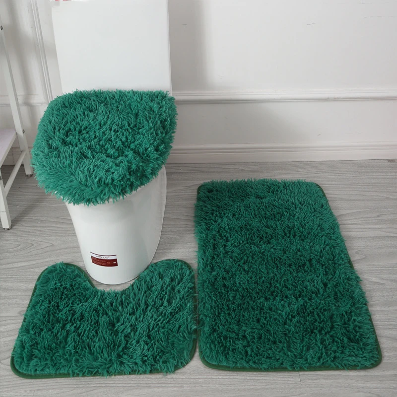 3pcssetSolidColorBathroomMatSetFluffyHairsBathCarpetsModern