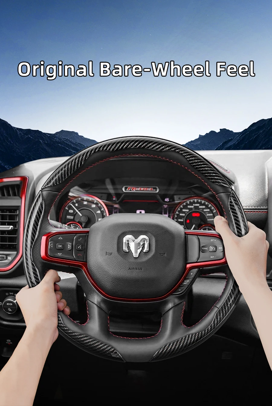 Passend für Ram Carbonfaser-Textur Lenkradbezug mit segmentiertem Schnellverschluss-Design, Langlebig, für Pickup Promaster Rampage 1500 2500 3500 4000 4500 5500 700 1000, Erhältlich in Schwarz, Blau, Rot, Weiß, Silber – Detail 10