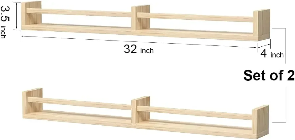 Wood Floating Book Shelves Wooden Shelves Classic Nursery for Wall Kids Room Bathroom Kitchen Decor
