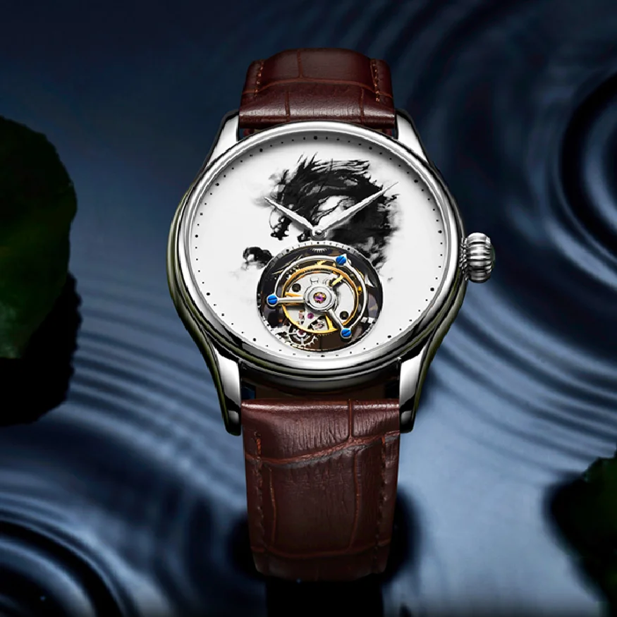 

AESOP Mechanical Watch Men Ink Dragon Totem Tourbillon Skeleton Waterproof Sport Wristwatch Luxury Brand Men's Mechanical Watch