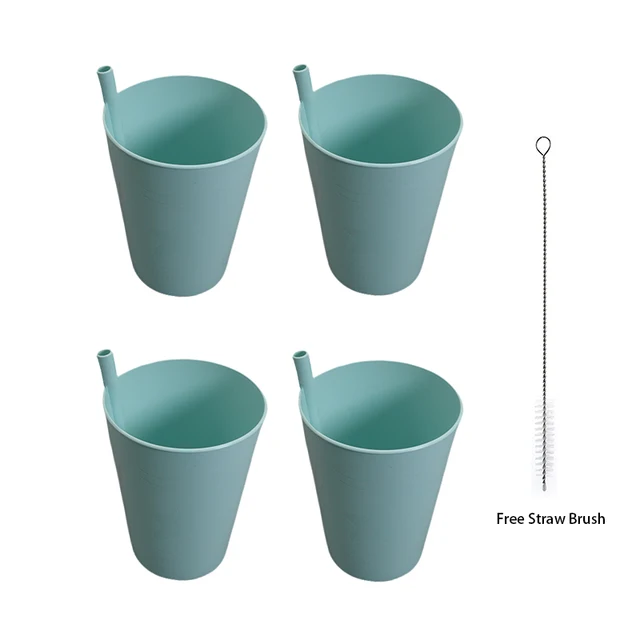 Set of 4 Builtin Straw Tumbler Plastic Sippy Drinking Cup for Children