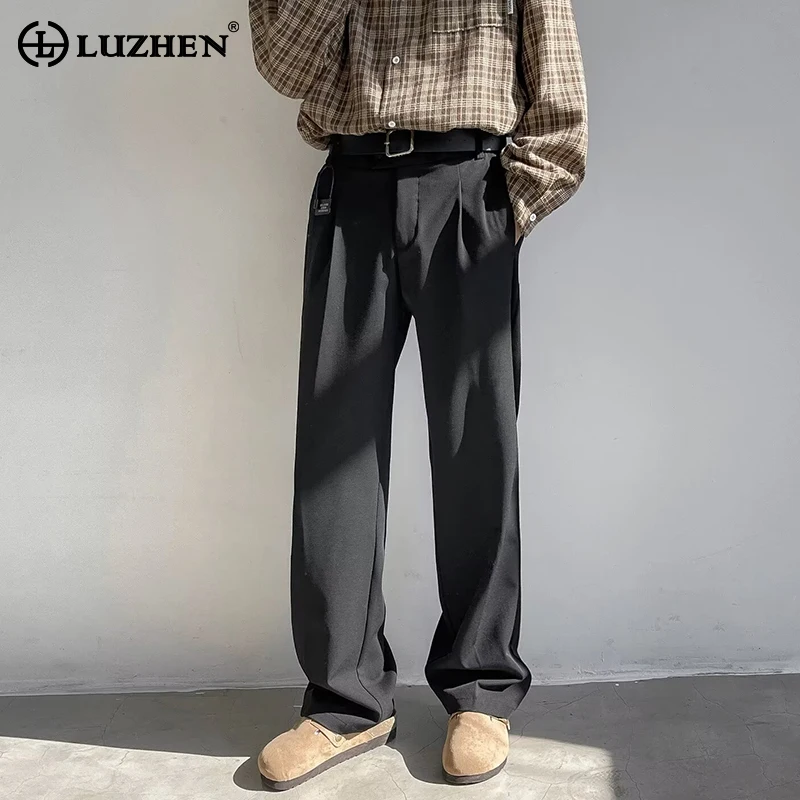 

LUZHEN 2024 Spring Fashion Casual Suit Pants Men's Trendy Loose Elegant Straight Tube Trousers Solid Color Free Shipping LZ1302