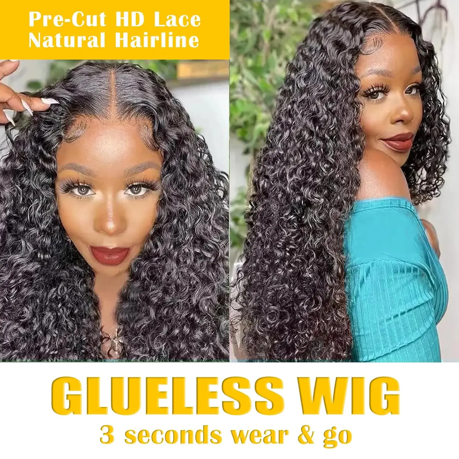 200% Density 5x5 HD Lace Closure Wigs Human Hair Glueless Wigs Human Hair Pre Plucked Pre Cut Deep Wave Lace Closure Wig 20 Inch