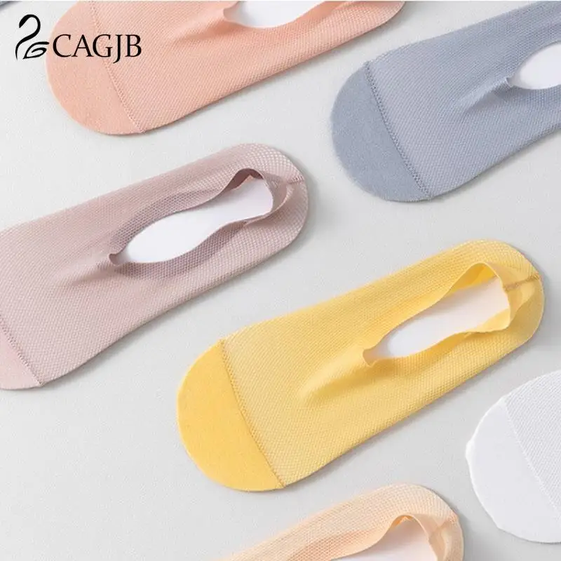 

Solid Color Mesh Thin Breathable Boat Socks Anti-slip Silicone Low Cut Ankle Sock Slippers Summer Women Invisible No Show Socks