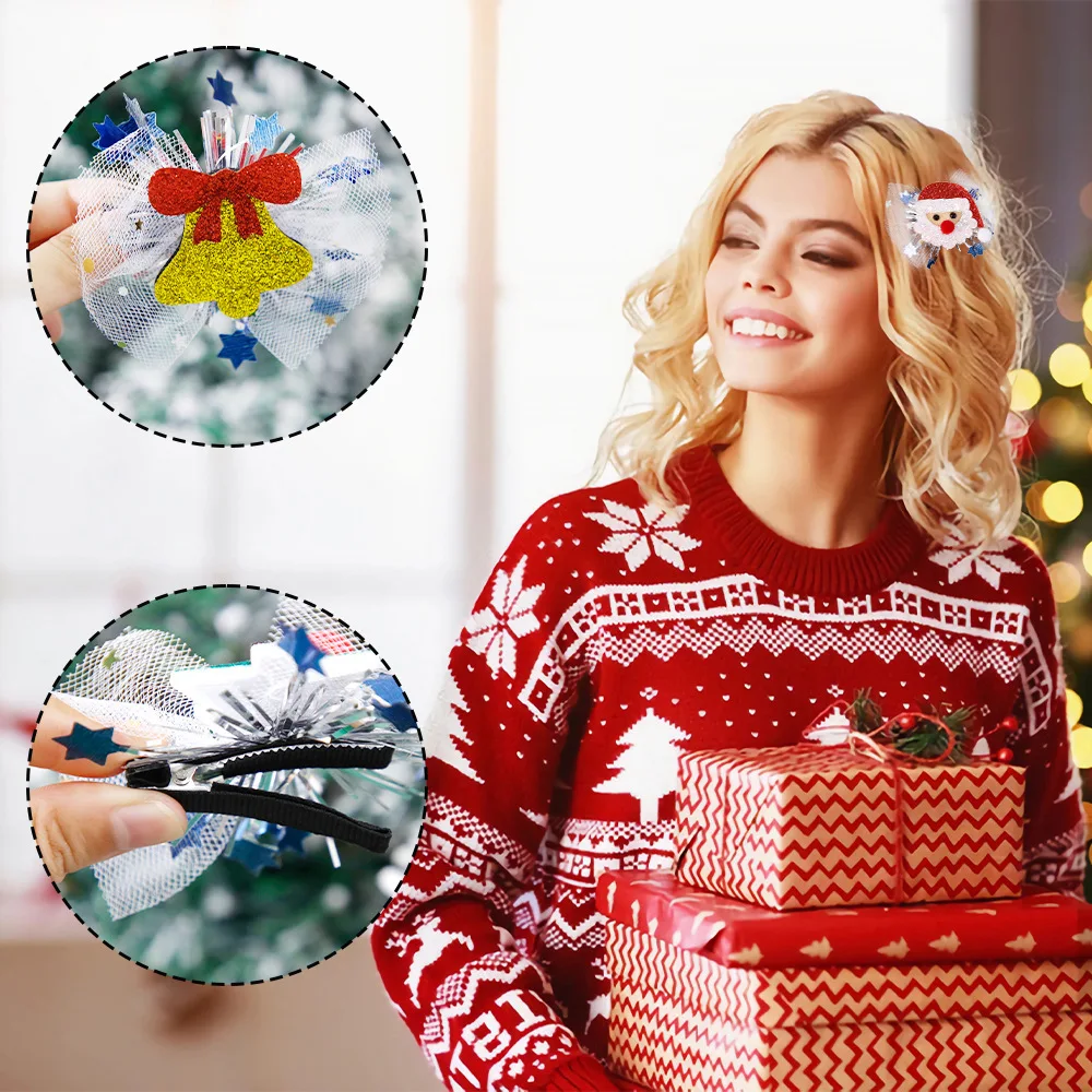 Christmas Themed Mesh Hairpin Snowman Christmas Tree Santa Claus Elk Hair Clip Party Children's Gift Hair Accessories
