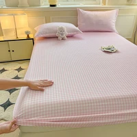 Plaid Style Fitted Sheet Skin-friendly Bed Cover Elastic Bedsheet for Girls Boys Room Couvre Lit Home Bed Linen(No Pillowcase) 1