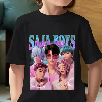 KPop Demon Hunters Saja Boys Kids T-shirts Baby Girl Boy Cartoon Short Sleeve Tops 2025 Anime Fans T-shirt Children's Clothing 1