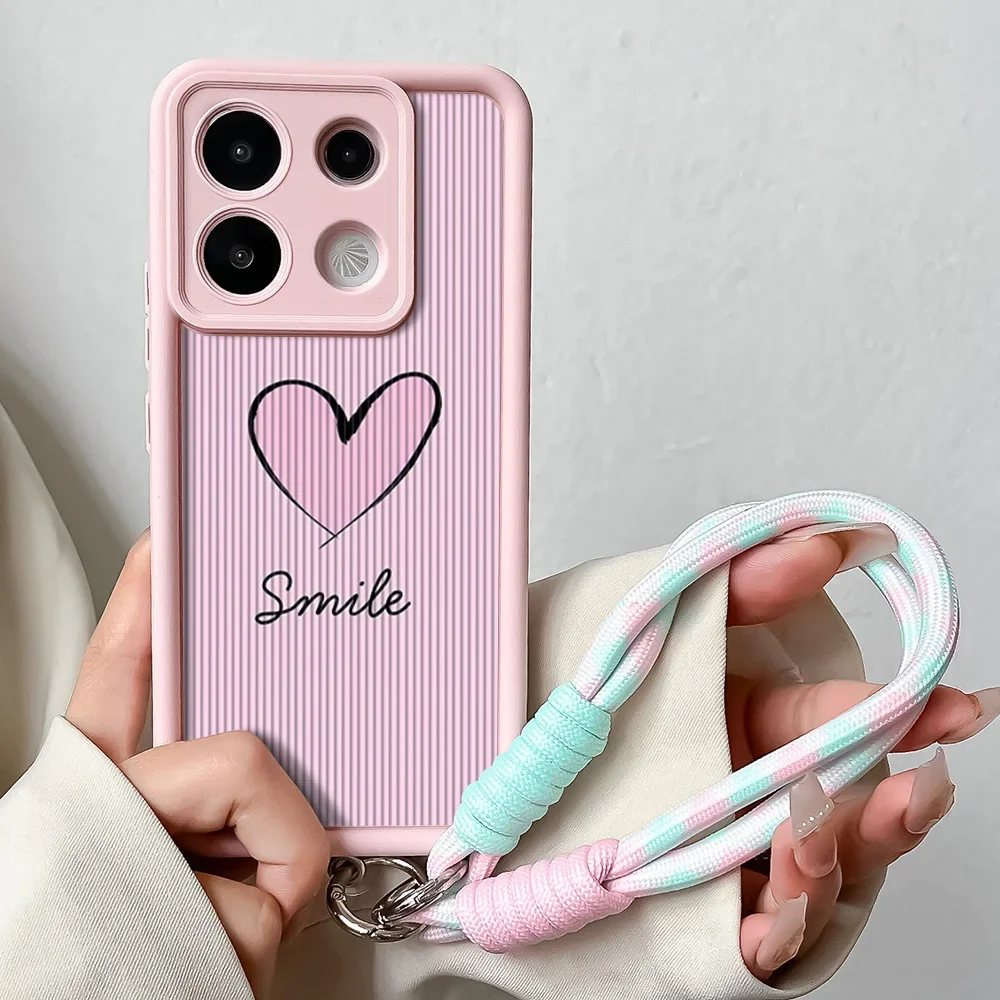 Pink Love Heart Wrist Chain Lanyard Phone Case Cover