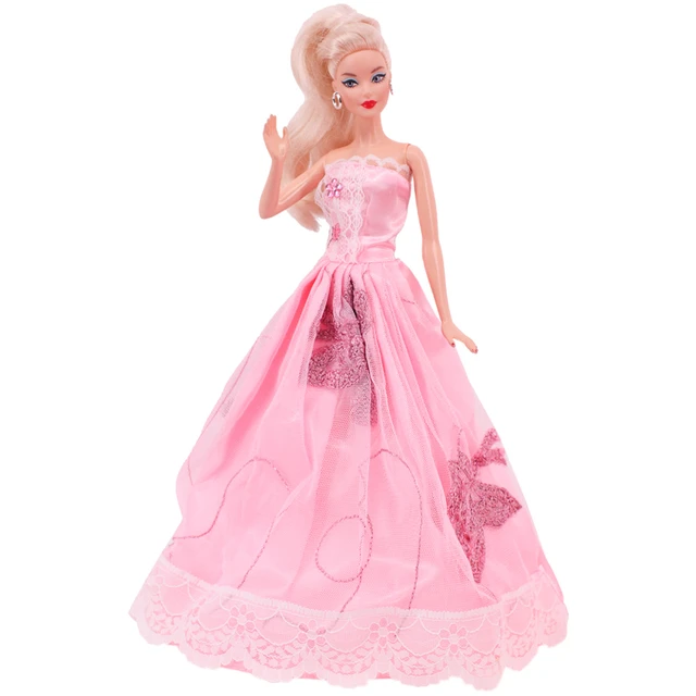 Winter Dress Party Wear For Barbie Doll Pink Clothes 1/6 Doll