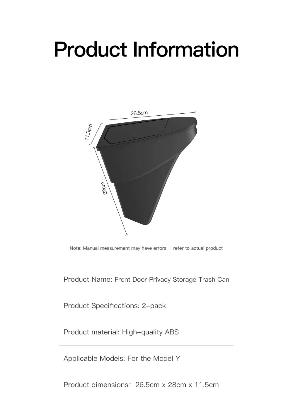 For Tesla Model 3 Y Highland Juniper ABS Car Door Trash Can Storage Box Waterpr