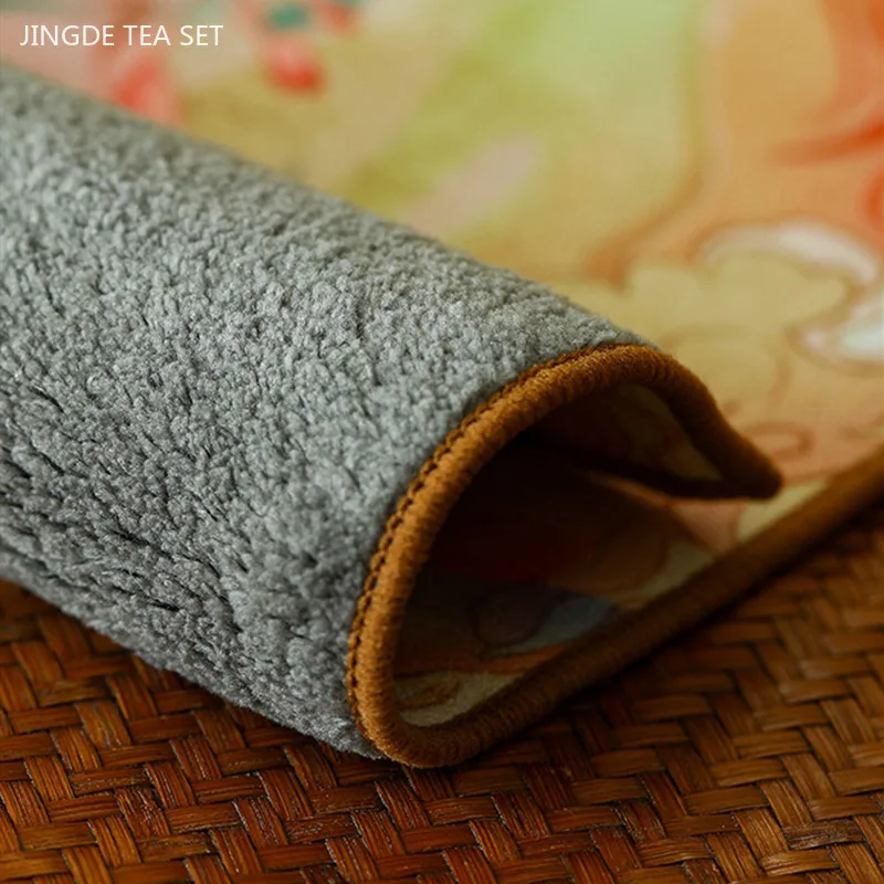 Chinese Painted Thicken Tea Towel Super Absorbent Rag Table Cleaning Tea Cloth Mats Bowl Teapot Tea Napkin Home Desktop Decor