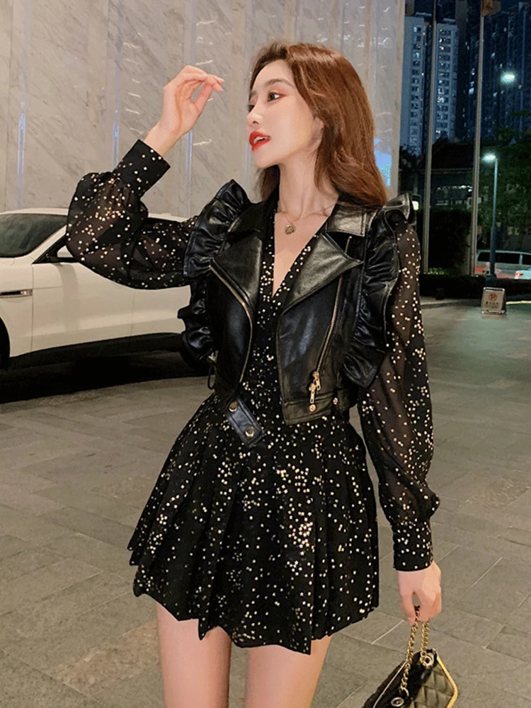 Leather Jacket Black And Gold Outfits For Party Gold Outfit