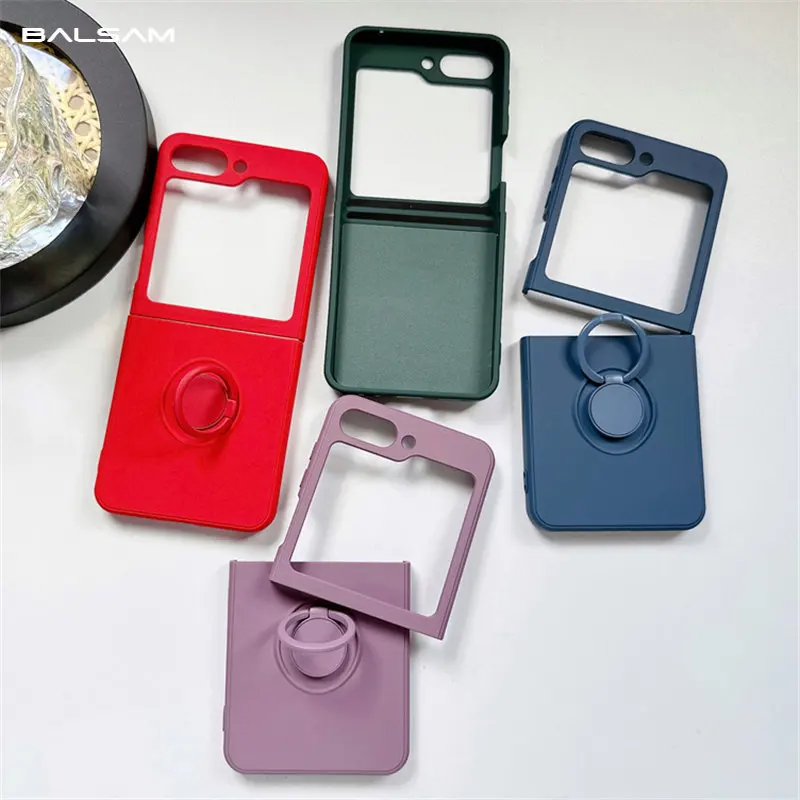 Soft Liquid Silicone Folding Phone Case with Square Frame and Magnetic Ring Holder