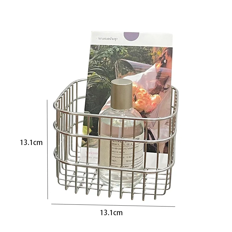 New Simple Stainless Steel Storage Basket Desktop Decoration Miscellaneous Storage Basket Cosmetics Sorting Basket Storage Box