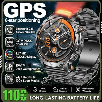 GPS Watches Military 1100mAh Battery Smart Watch Men Outdoor Sport Compass Flashlight 10ATM Waterproof Heart Rate Bluetooth Call