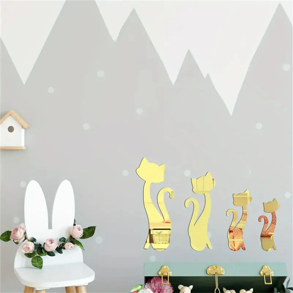 4Pcs cat acrylic sticker home wall decoration accessories cartoon bedroom background 3D mirror wall sticker