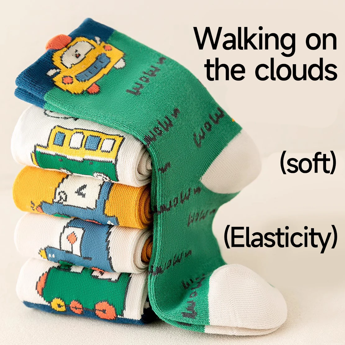 5Pairs 1-16Years Children Socks Childhood Fun Car Bright Color Soft Elasticity Abrasion Resistance Leisure Middle Sports Socks 5