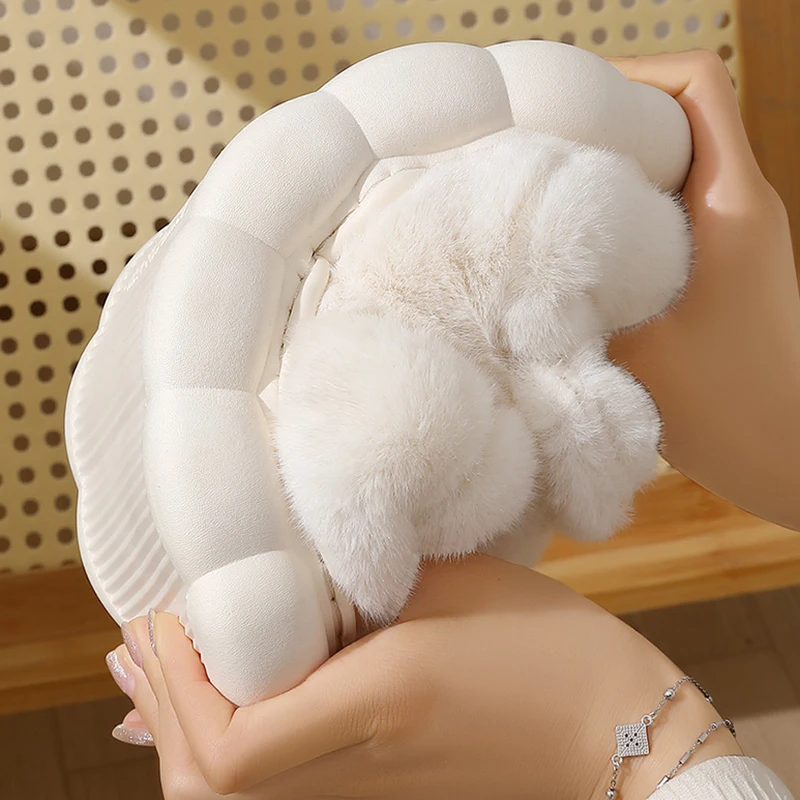 Cartoon Bear Shape Cotton Slippers Women 2025 Indoor Warm Slip On Plush Slides Woman Anti Slip Thick Bottom Fluffy Slippers