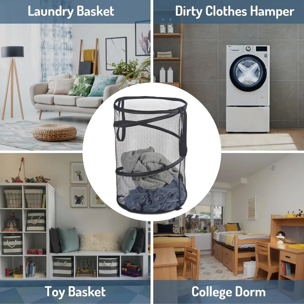 Folding Dirty Laundry Sorting Basket Large Mesh Yarn Storage Bag Frame Bucket Laundry Organizers Storage Pouch Storage Organizer 5