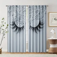 2pcs, Curtain Fabric 2D print Gray eyelashes Machine Washable Fabric (without rod) All Seasons Perfect for Living Room, Bedroom, 2