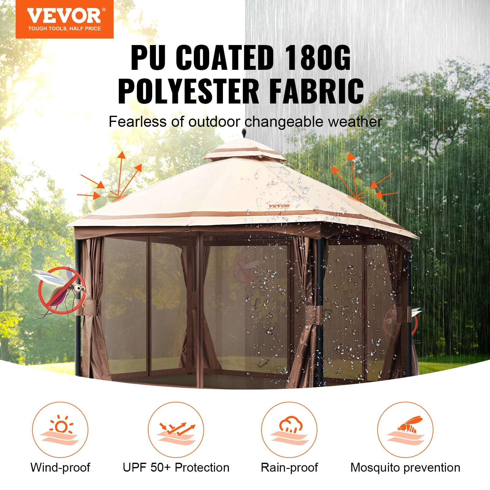 VEVOR 11x11ft/10x10ft/10x13ft Portable Gazebo PU Coated 250D Garden Market Waterproof Collapsible Canopy Party Tent for Outdoor sunshade tent
