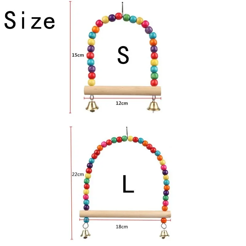 Pet Toy Bird Swing Toys Parrot Wooden Swing Stand Parrot Toy Bird Toy Pet Supplies accesorios para pájaros(S:12x15cm/ L:18*22cm) 6