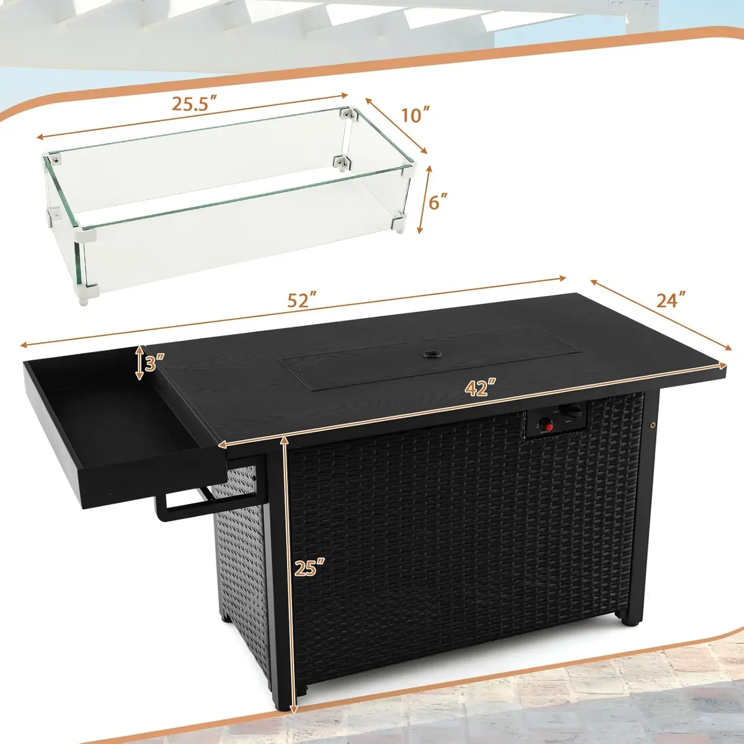 Giantex 52" Outdoor Propane Fire Pit 50,000 BTU Wicker Patio Gas Fire Table Lid Waterproof Cover Tempered Glass Wind