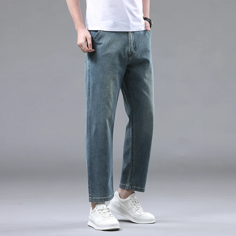 Summer 95% cotton denim Ankle-Length Pants Classic Style Stretch Soft Fabric Straight Jeans Male