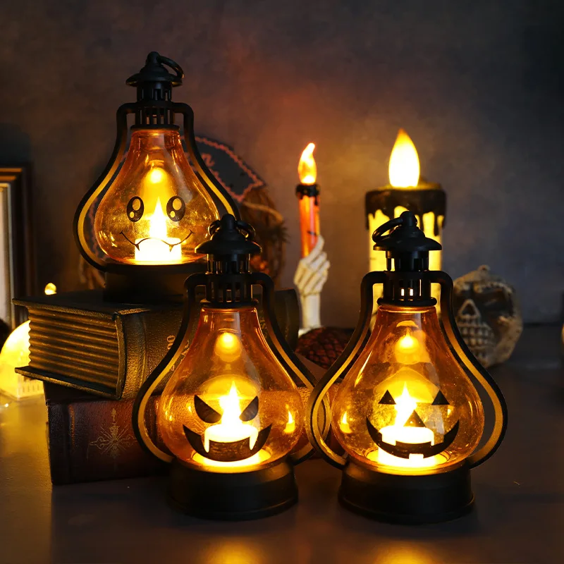 New Portable Pumpkin Ghost LED Lantern Bar Horror Halloween LED Wind Light Desktop Ornament Halloween Decor Props
