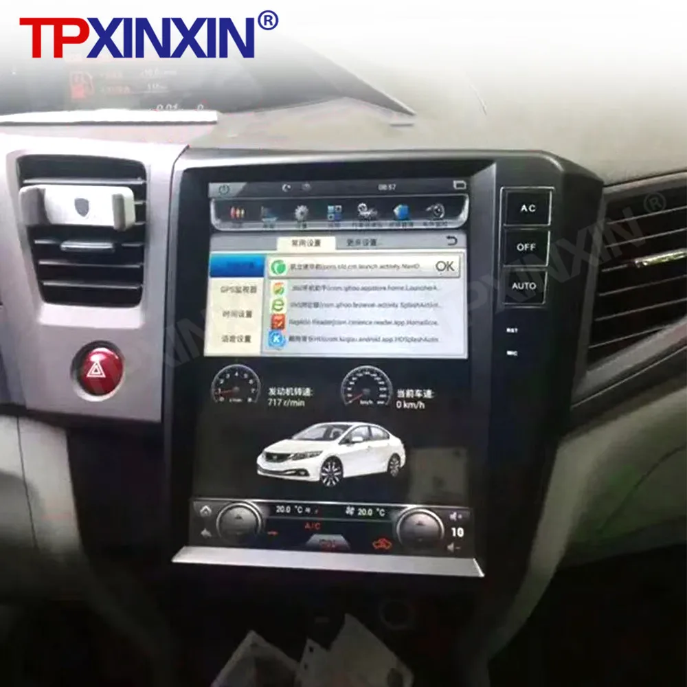 

Автомобильное стерео радио в стиле Tesla с Android экраном для Honda Civic 2012-2015, мультимедийный автомобильный плеер Carplay 4G, Wi-Fi, головное устройство с GPS-навигацией