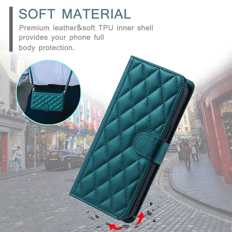 Premium Flip Leather Phone Case with Lanyard and Wallet Card Holder